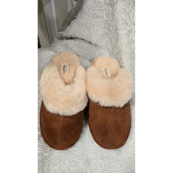 Staheekum Shoes - Staheekum Cressida-Wheat Suede Shearling Wool Scuff Slippers Women 8 Brown